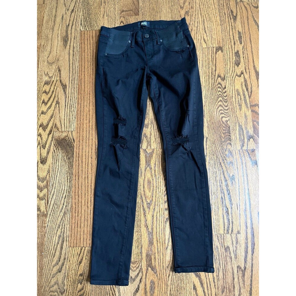 PAIGE Verdugo Ankle Ultra Skinny Mid Rise Destructed Jeans Black Sz 26 Maternity